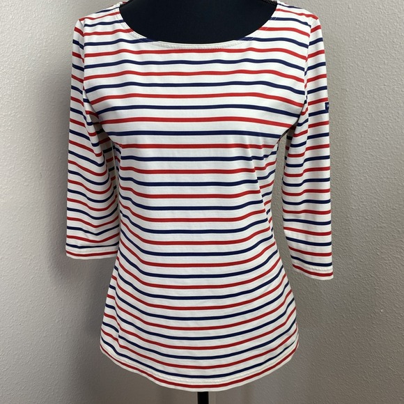 Saint James Top Women's 8 Multicolor Striped Breton 3/4 Sleeve Stretch Nautical - Picture 1 of 13